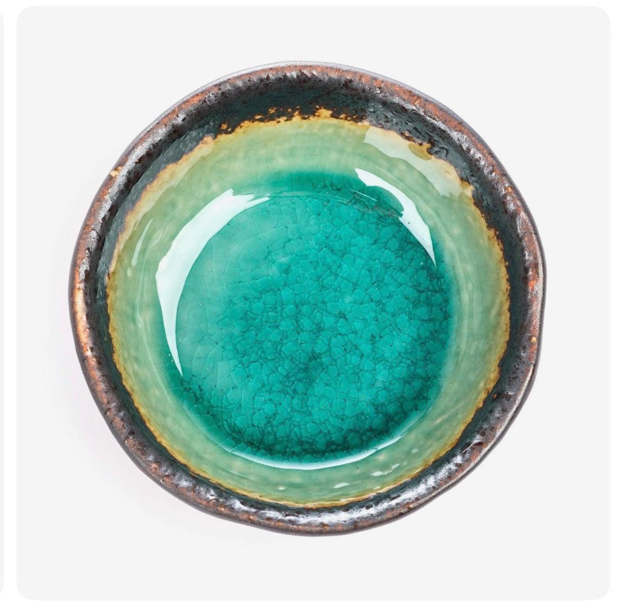 Round Turquoise Crackleglaze Japanese Sauce Dish
