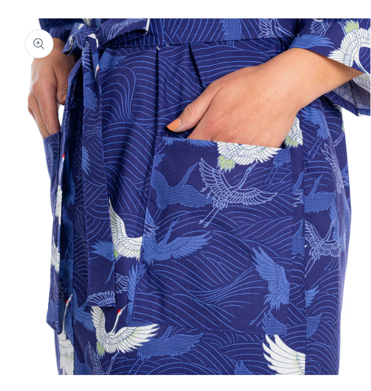 Navy Blue Crane Short Japanese Cotton Kimono