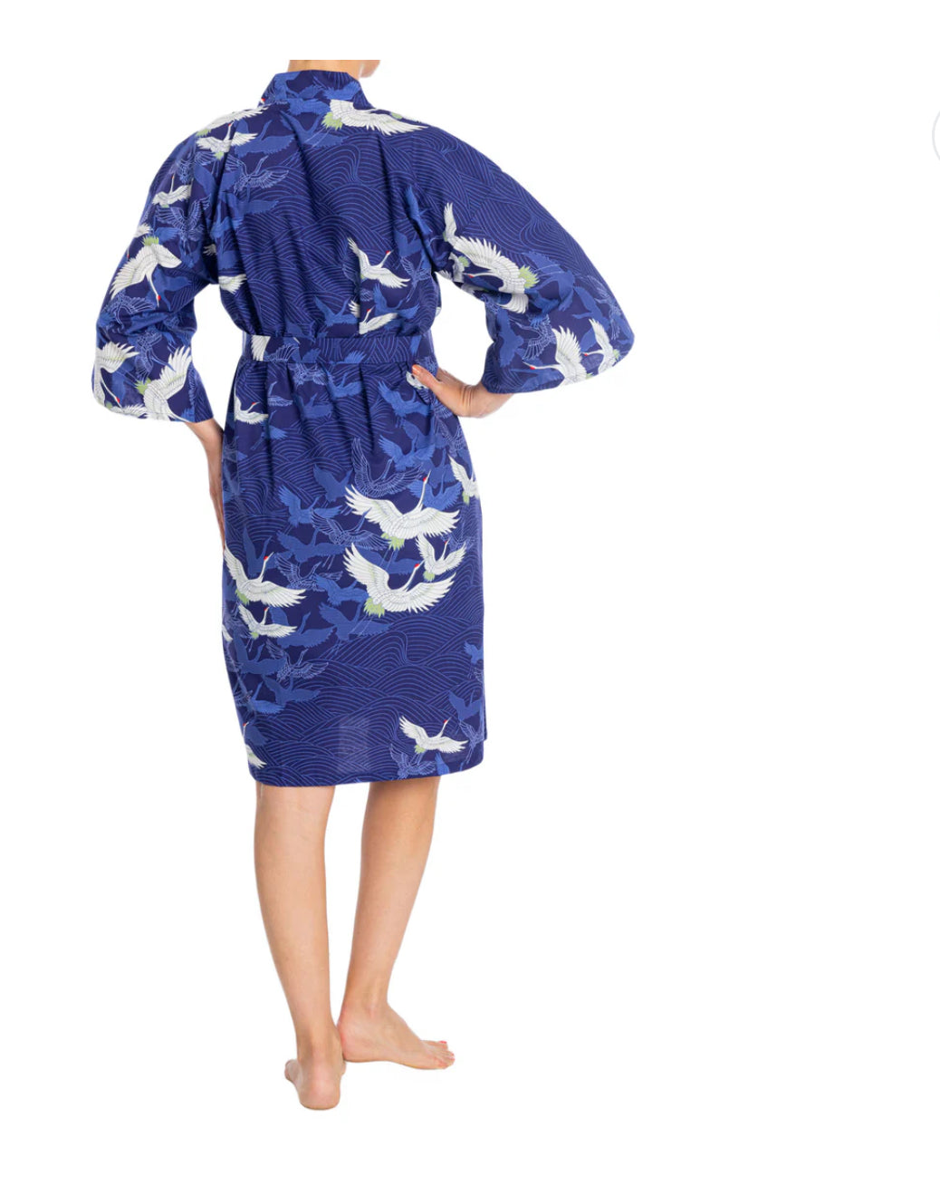Navy Blue Crane Short Japanese Cotton Kimono
