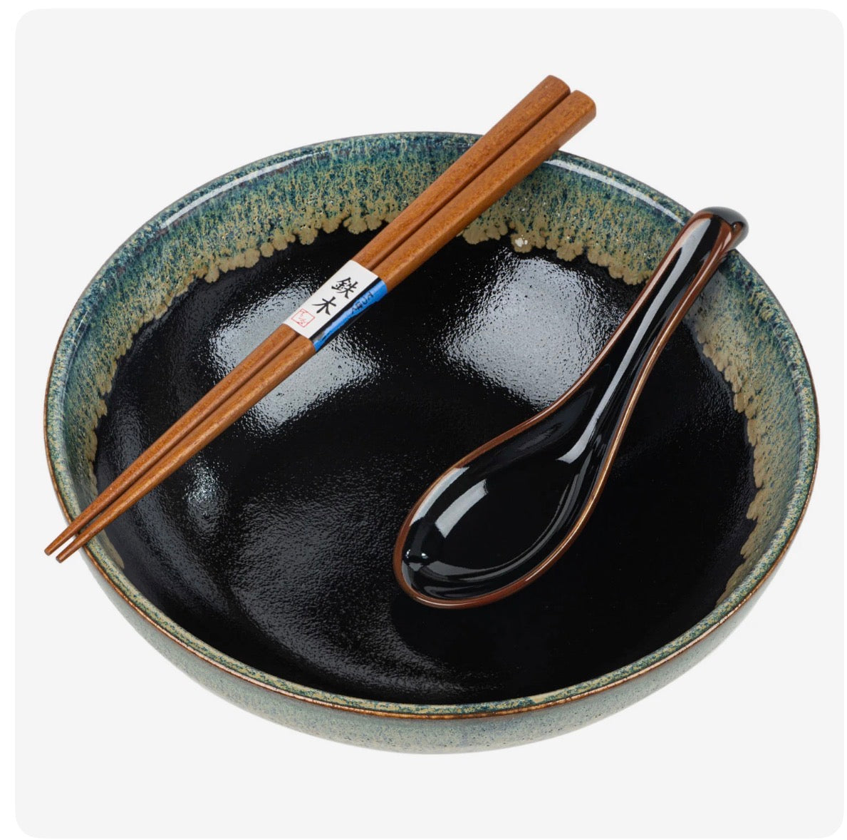 Japanese Ramen Bowl Set – Okinawa Porcelain Bowls with Chopsticks & Spoon (Made in Japan)