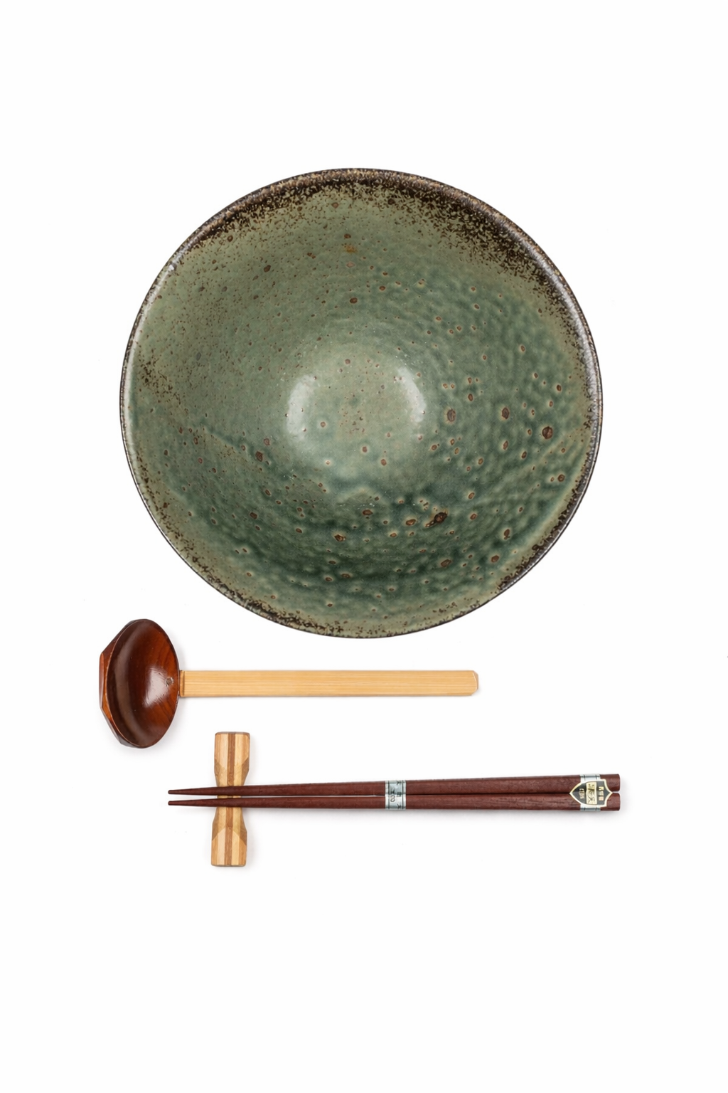 Japanese Ramen Bowl set – Wabi Sabi Green Ceramic Noodle Bowl (Made in Japan)