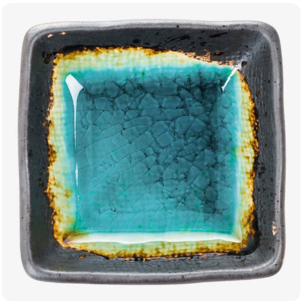 Square Turquoise Crackleglaze Japanese Sauce Dish