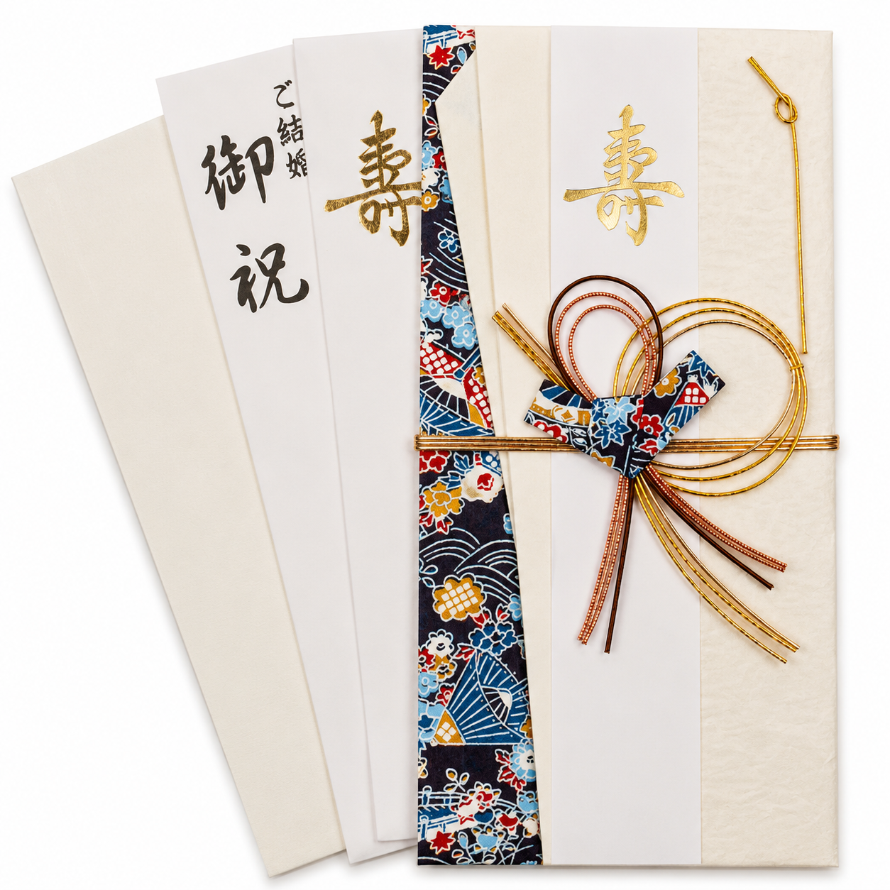 Cool Blue Waves Gold Knot Japanese Shugi Bukuro | Made in Japan