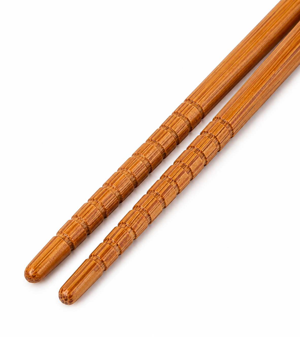 Close-up of bamboo tips on Black Striped Japanese Cooking Chopsticks — textured grip, made in Japan