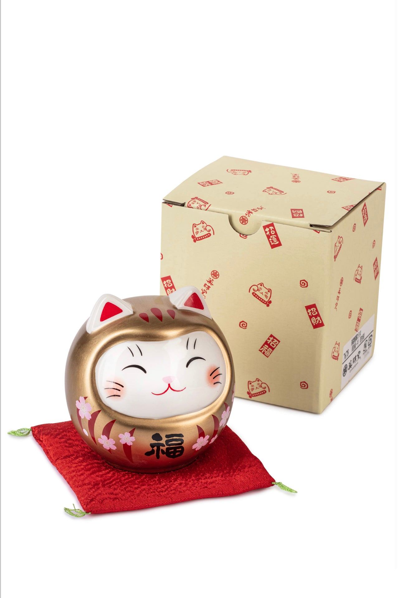 Gold Daruma Lucky Cat Japanese Piggy Bank