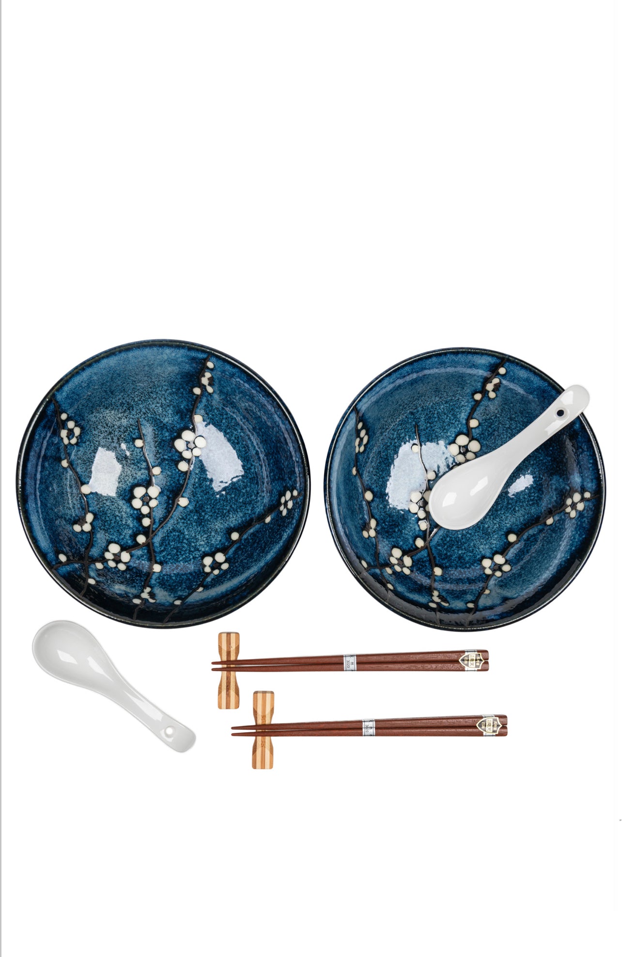 Blue Hana Cherry Blossom Japanese Ramen Bowl Set
