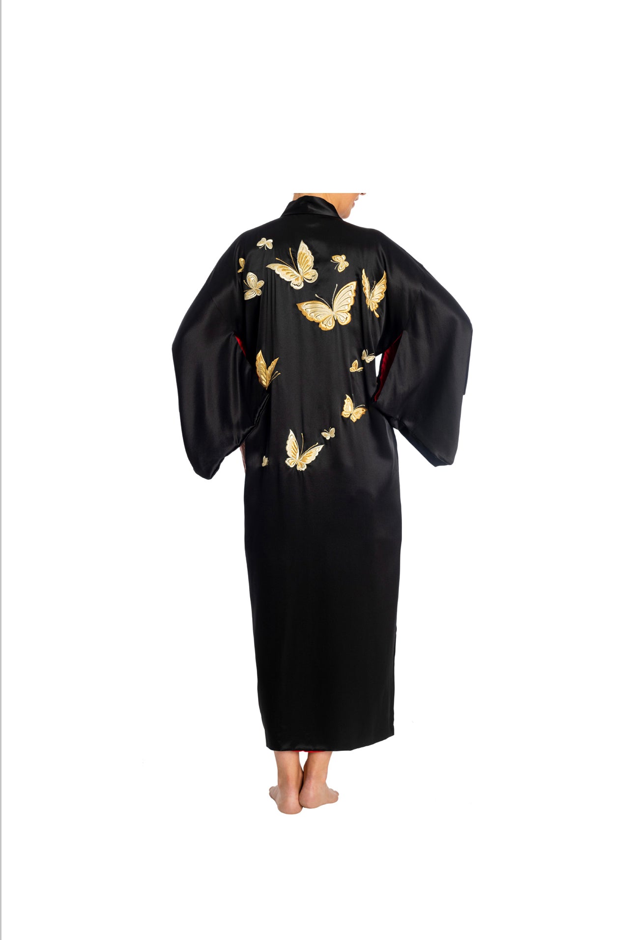 Premium Butterfly Black Silk Japanese Kimono