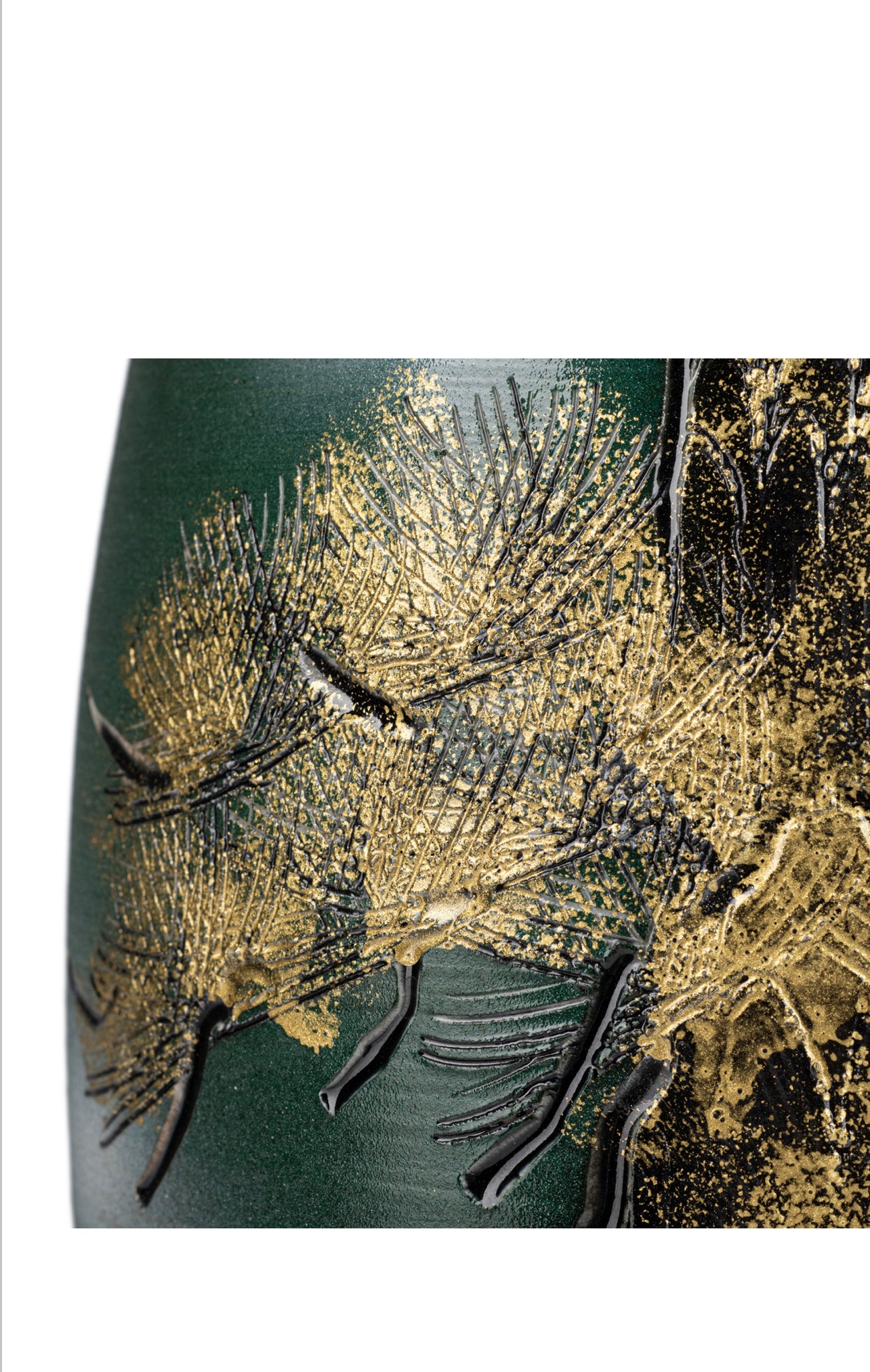 Green and Gold Kinsai Pine Japanese Vase