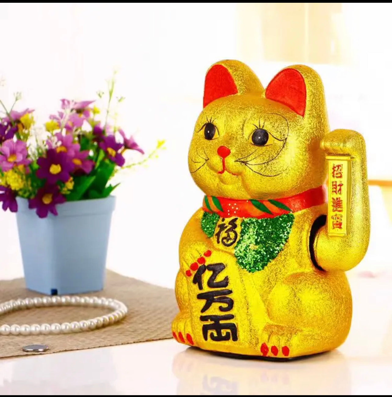 Golden large ceramic waving lucky cat