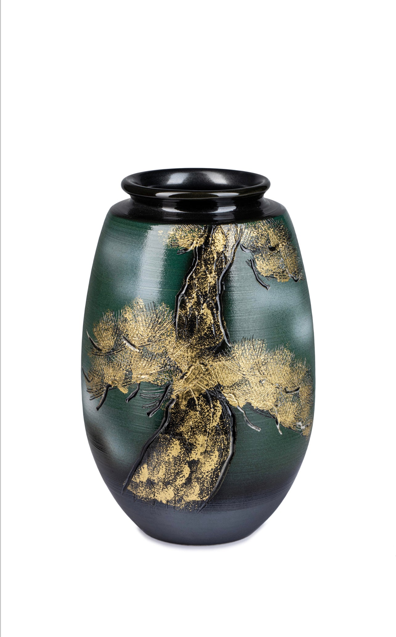 Green and Gold Kinsai Pine Japanese Vase