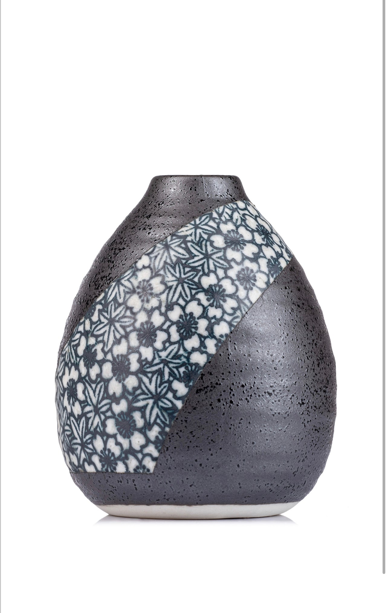 Charcoal Floral Mini Japanese Vase