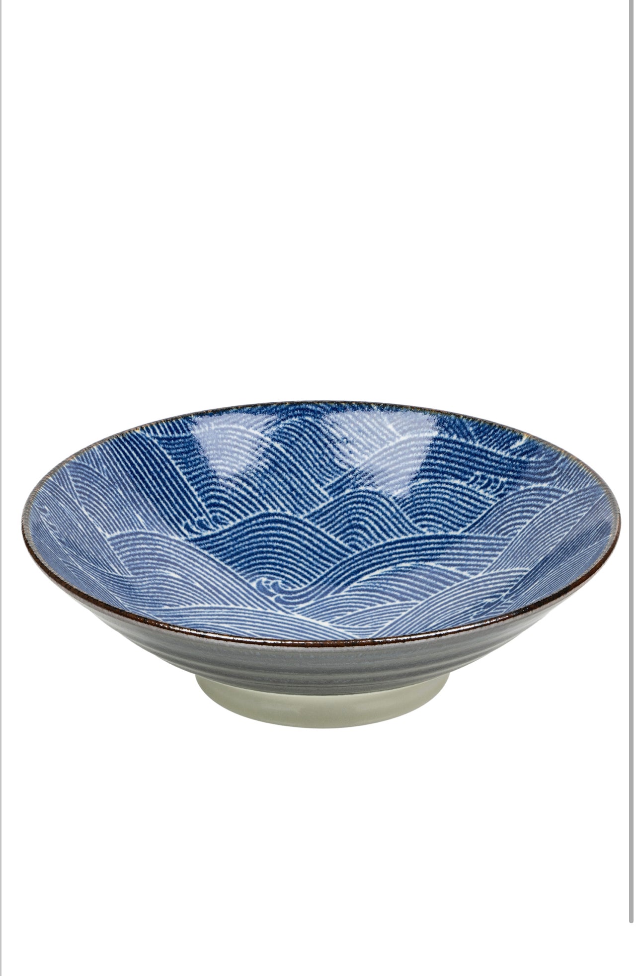 Large Blue Wave Japanese Serving Bowl