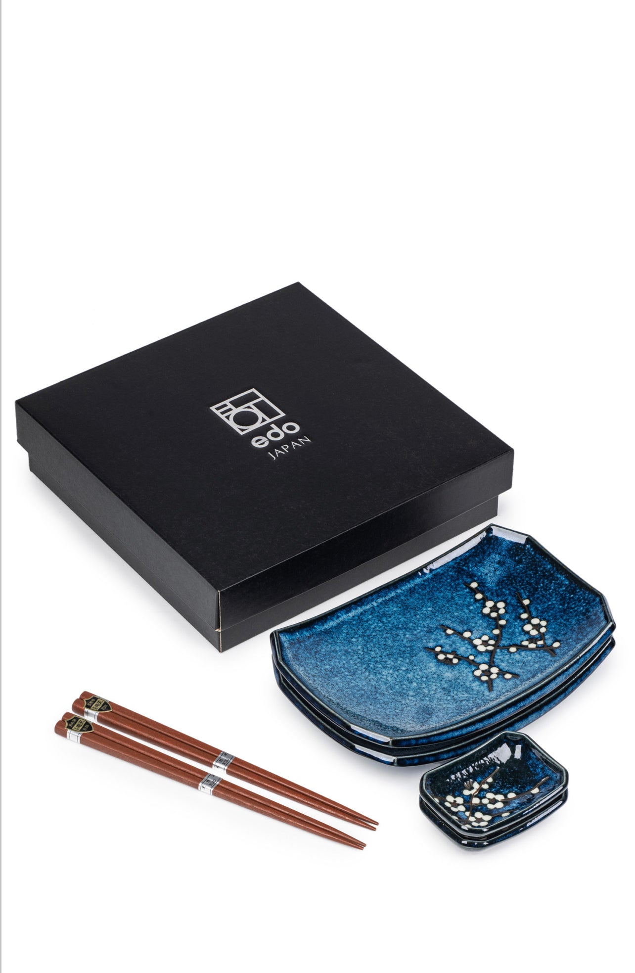 Blue Hana Cherry Blossom Japanese Sushi Plate Set