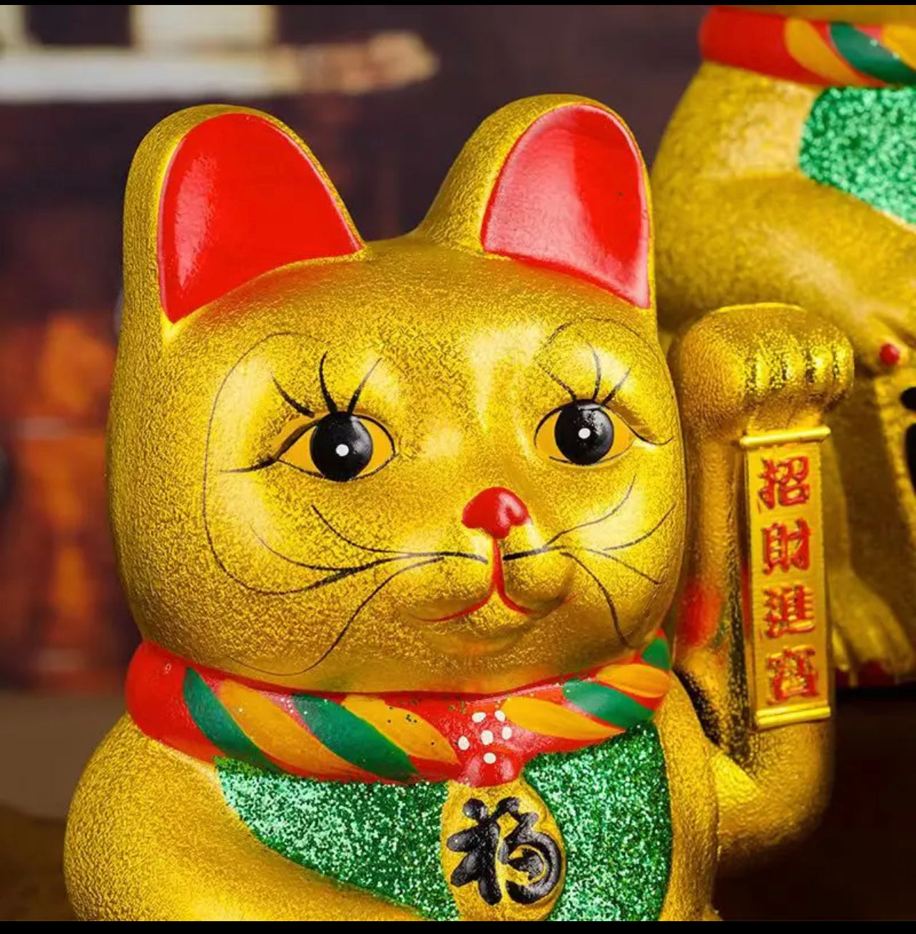 Golden large ceramic waving lucky cat