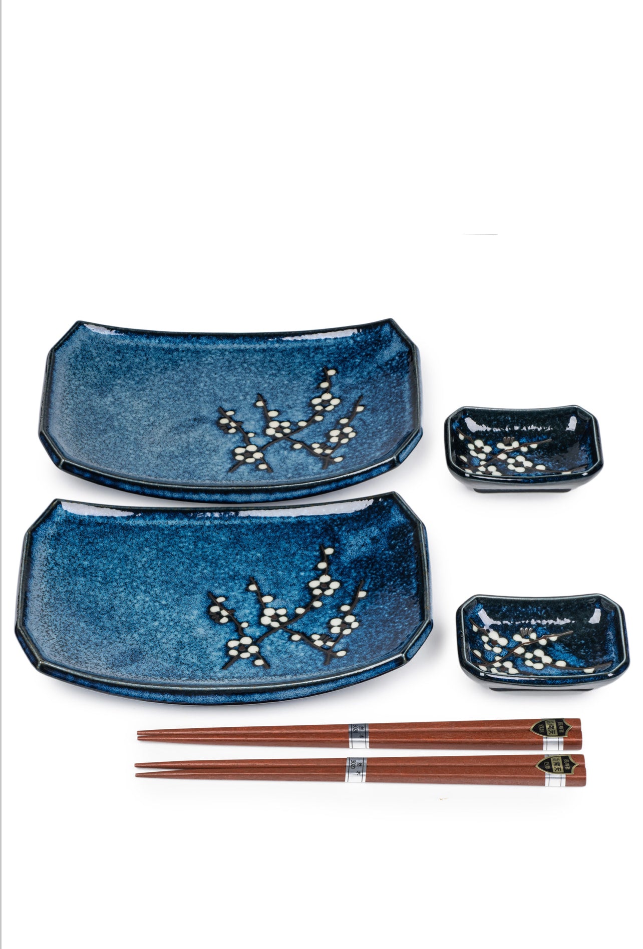 Blue Hana Cherry Blossom Japanese Sushi Plate Set