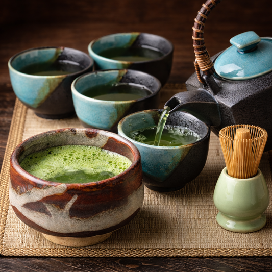 Japanese tea set UK, matcha bowl chawan, chasen whisk holder, ceramic teapot and cups luxury tea ware Tokyo Gallery UK