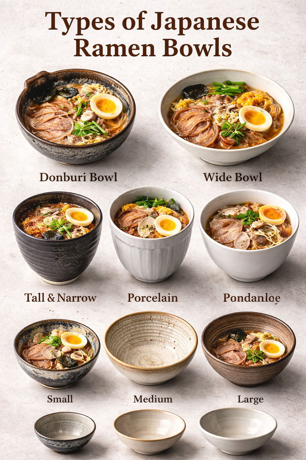 types of japanese ramen bowls donburi wide tall porcelain, ceramic sizes