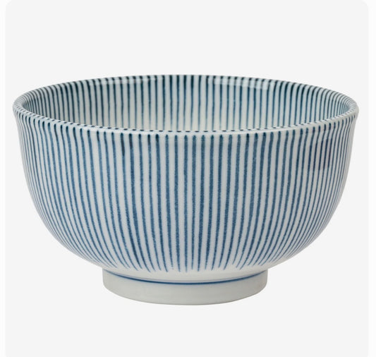 Kyo Tokusa Japanese Bowl – Blue Stripe Ceramic (Made in Japan) | Tokyo Gallery
