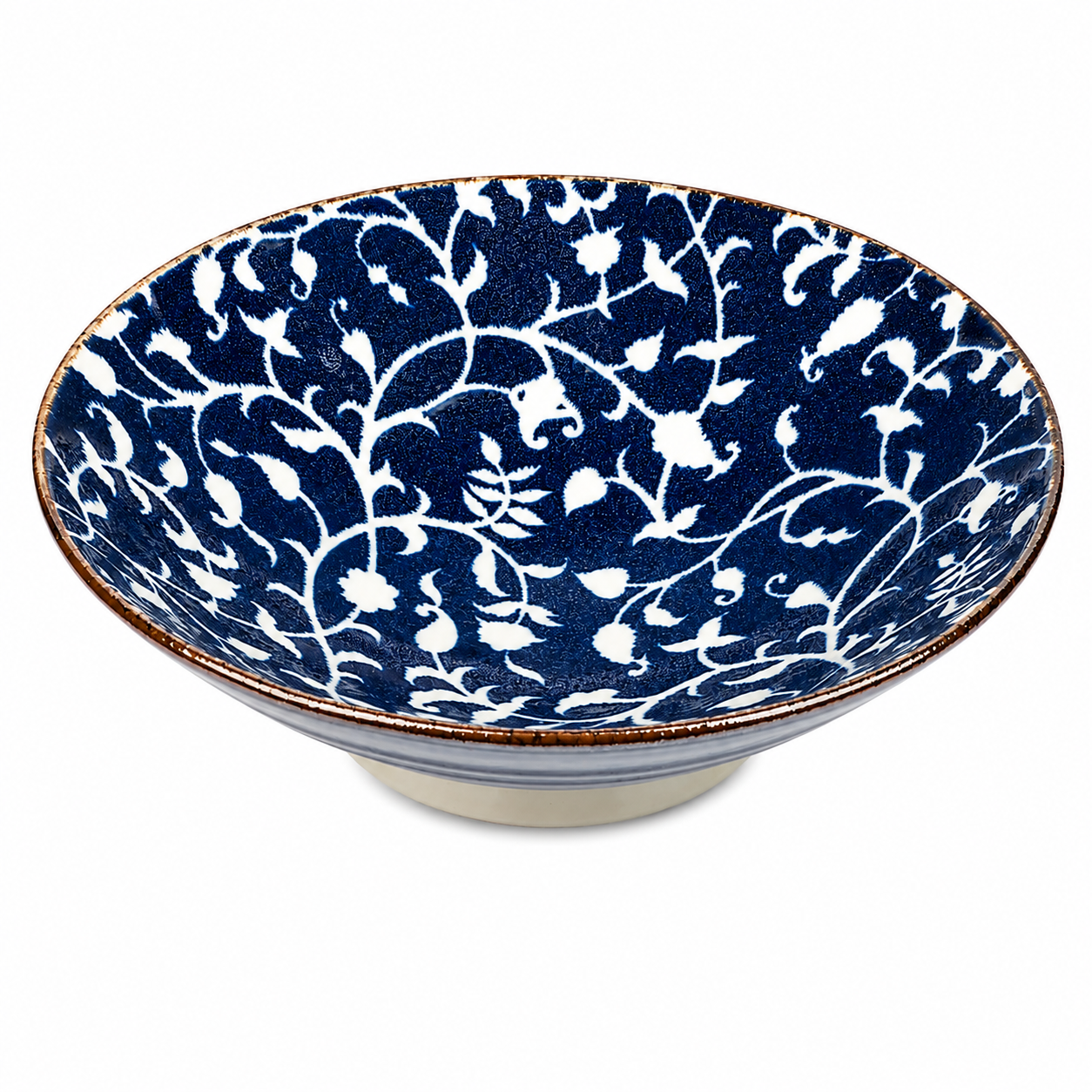 Indigo Blue and White Floral Large Japanese Serving Bowl