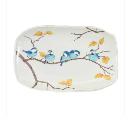 Seikou Porcelain Birds on Branch Rectangular Platter, 32cm