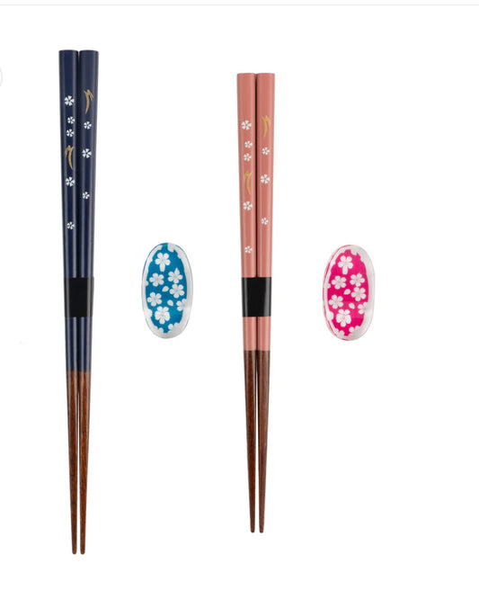 Blue and Pink Blossom Japanese Chopstick Gift Set