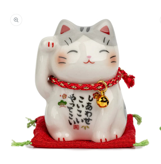 Make a Wish Japanese Lucky Cat and Red Cushion.