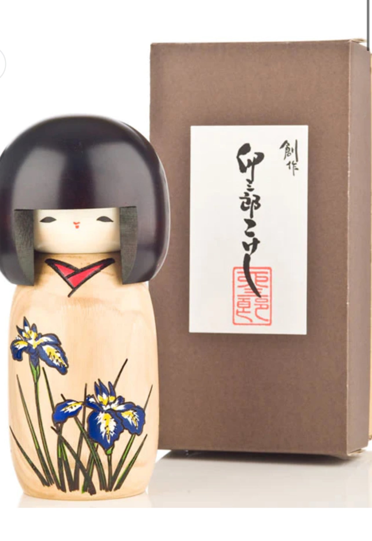 Blue Iris Painted Wood Kokeshi Doll