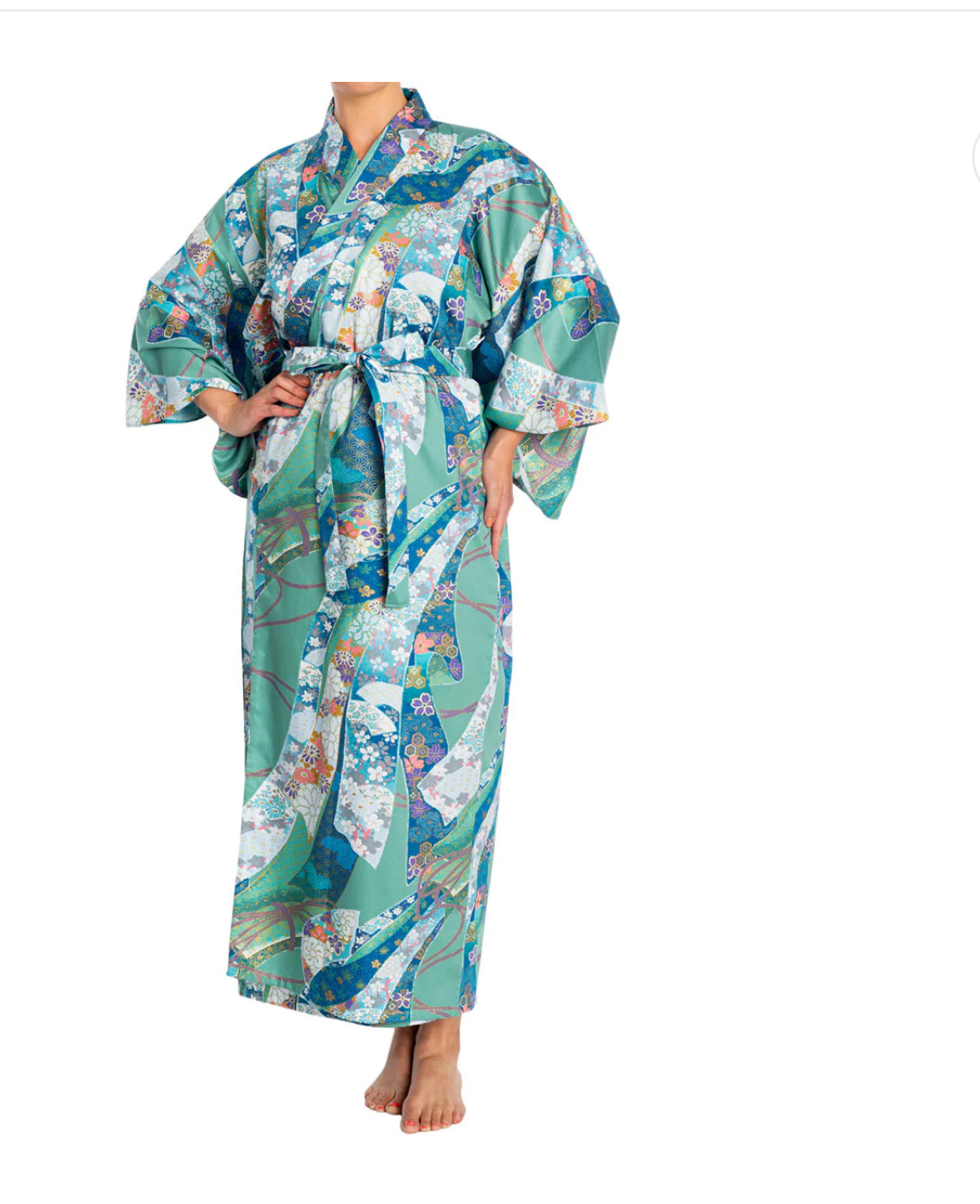 Green Ribbon Long Japanese Cotton Yukata