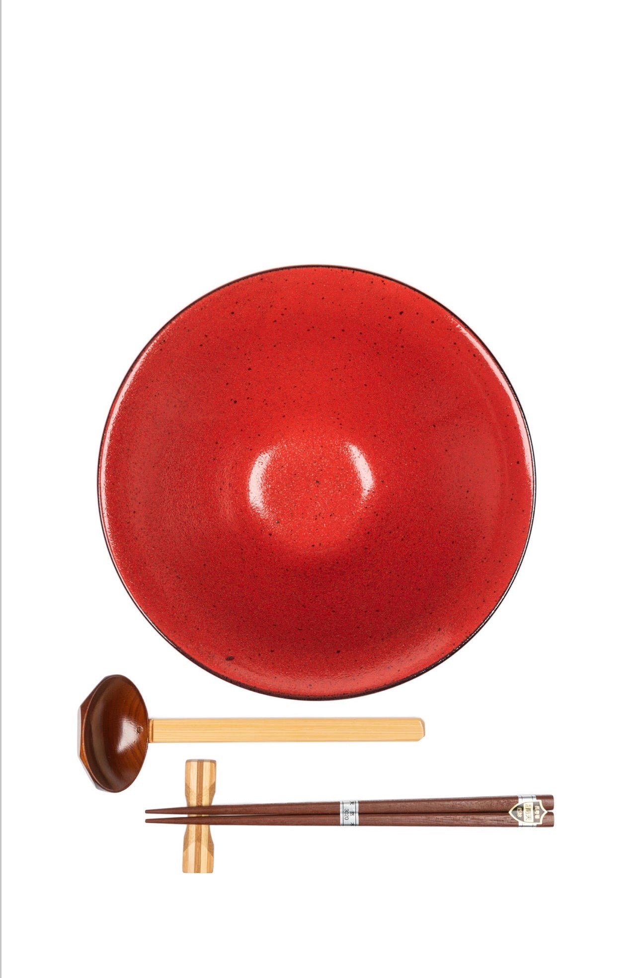 Authentic Japanese Momiji ramen bowl set with rustic red glaze and artisan porcelain finish made in Japan