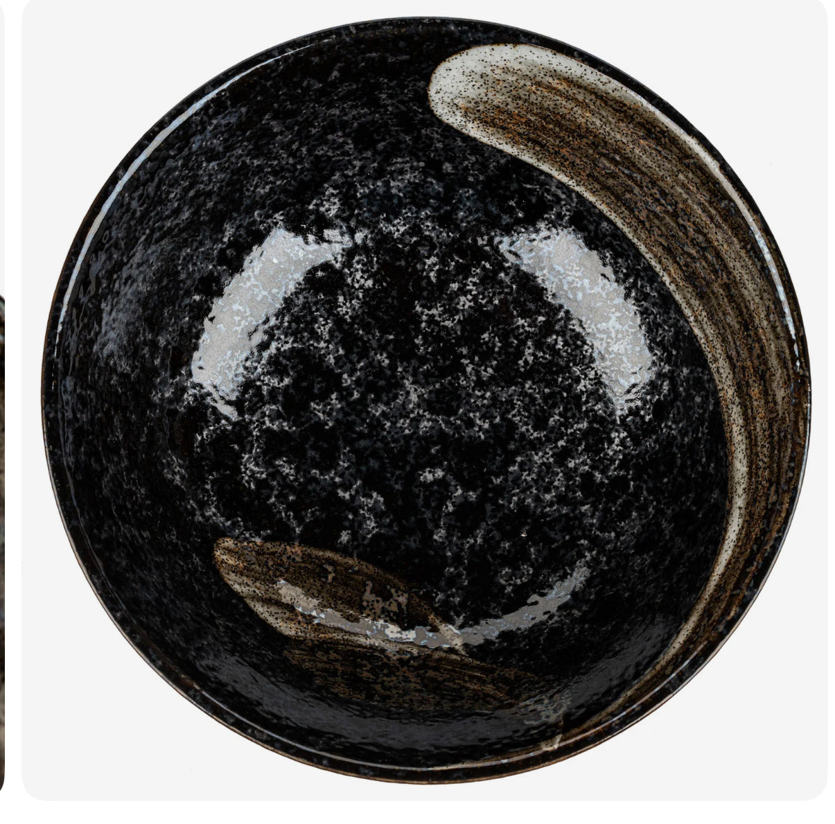 Japanese ramen bowl black ceramic design speckled glaze brown detail made in Japan