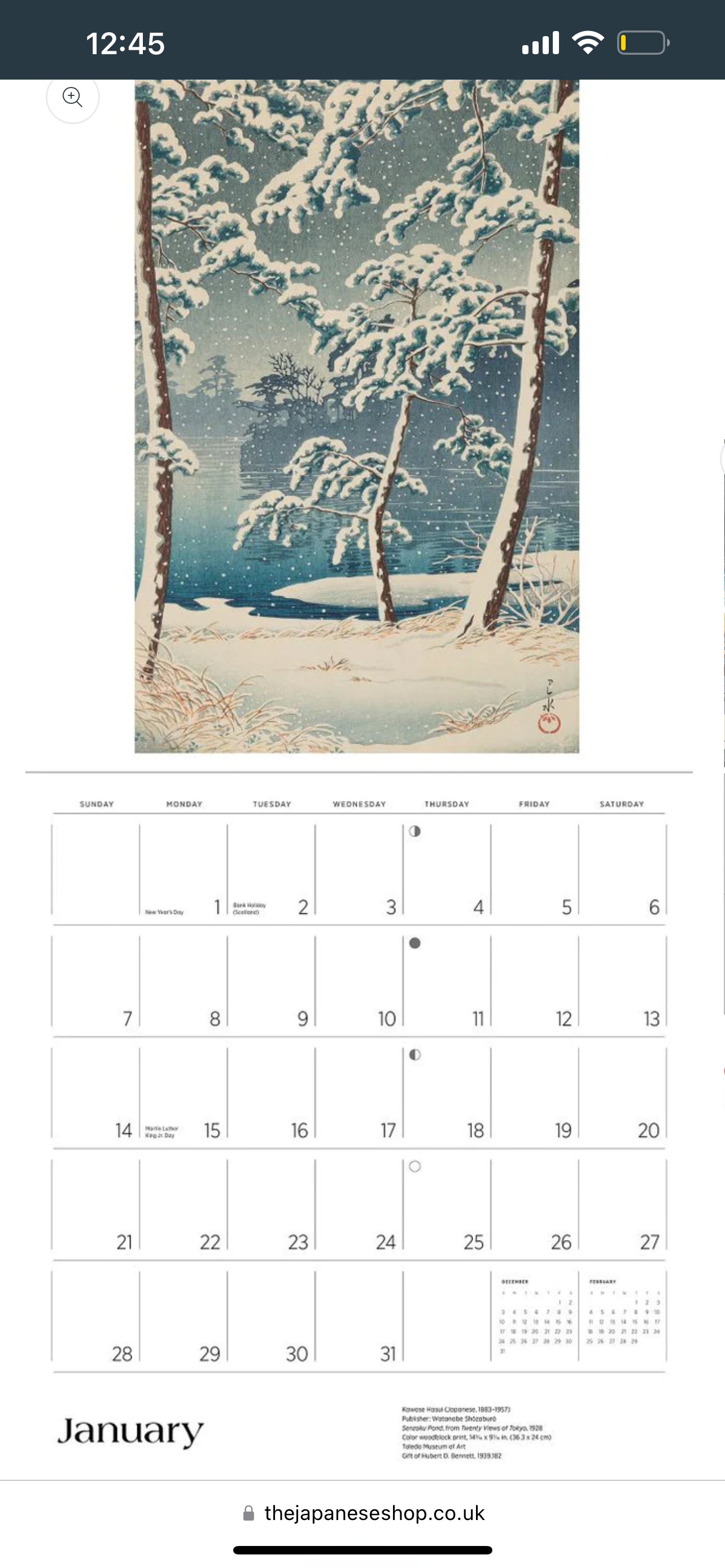 Kawase Hasui Japanese Wall Calendar 2024 Tokyo gallery ltd shop