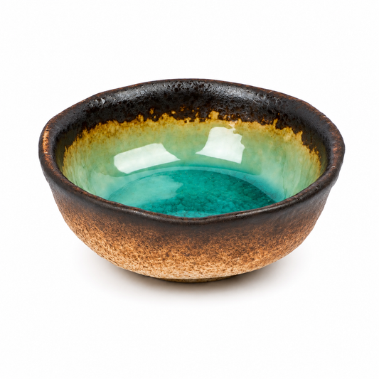 Round Turquoise Crackleglaze Japanese Sauce Dish