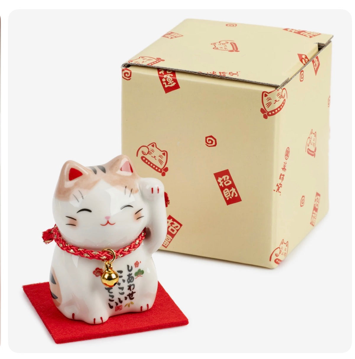 Ginger Tom Japanese Lucky Cat and Red Cushion