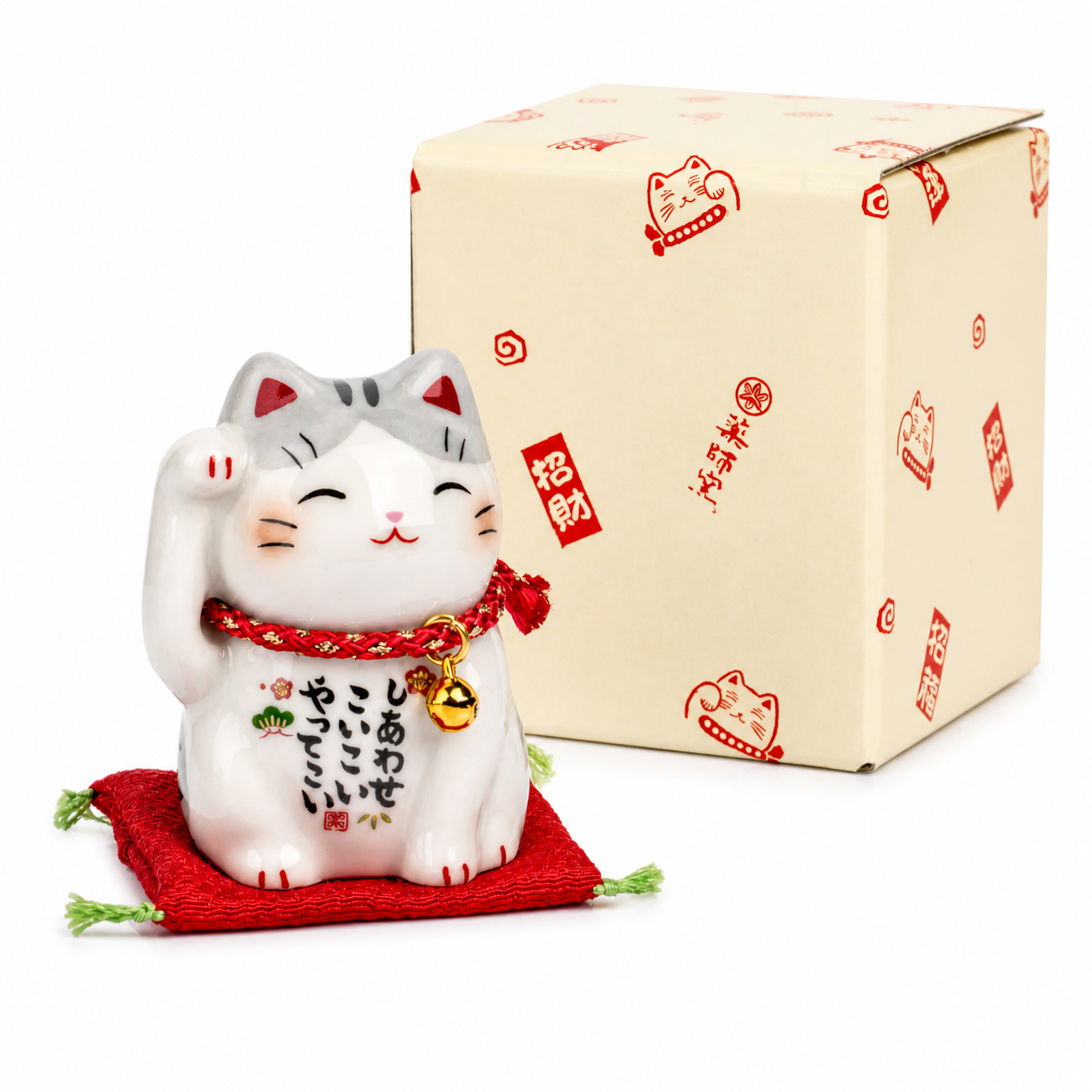 Make a Wish Japanese Lucky Cat and Red Cushion.