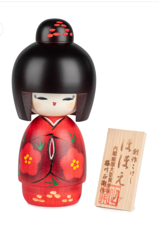 Smile Girl Red Japanese Kokeshi Doll