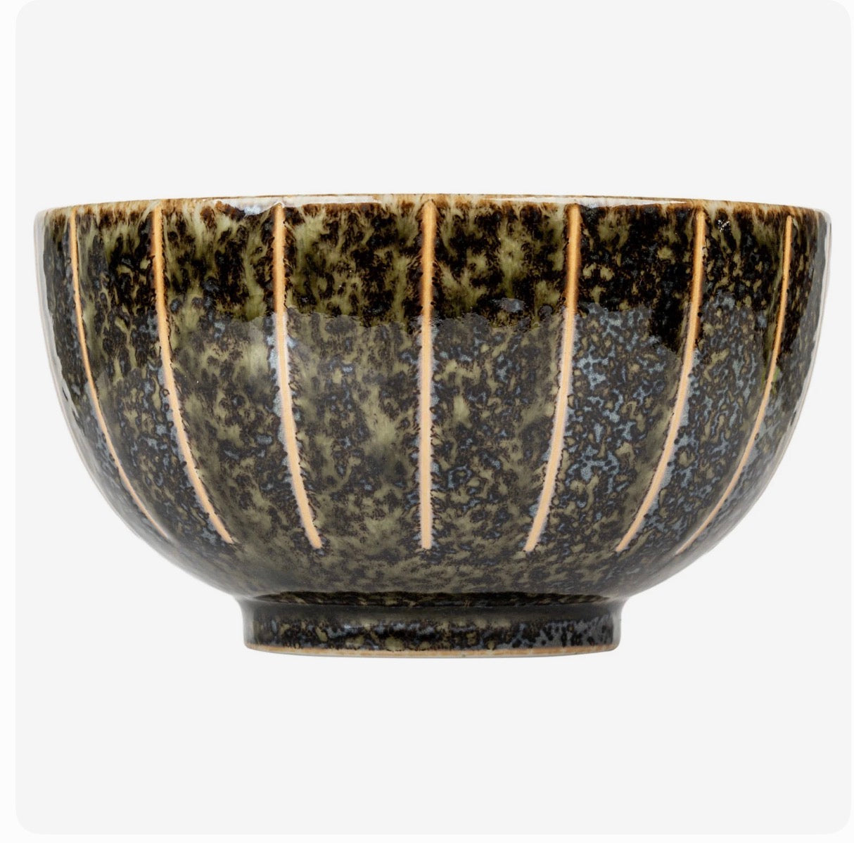 Traditional Japanese ceramic bowl with green Tokusa  pattern and glaze