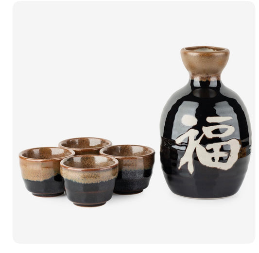 Happiness Japanese Sake Pot and Cup Set