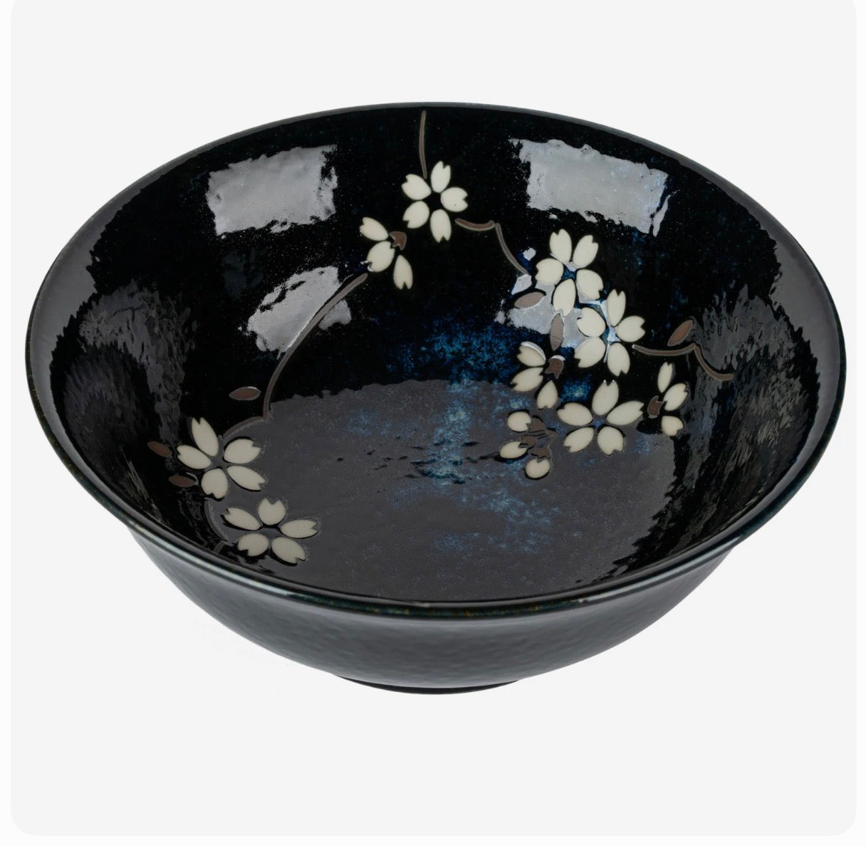 Japanese ramen bowl navy porcelain sakura cherry blossom design made in Japan