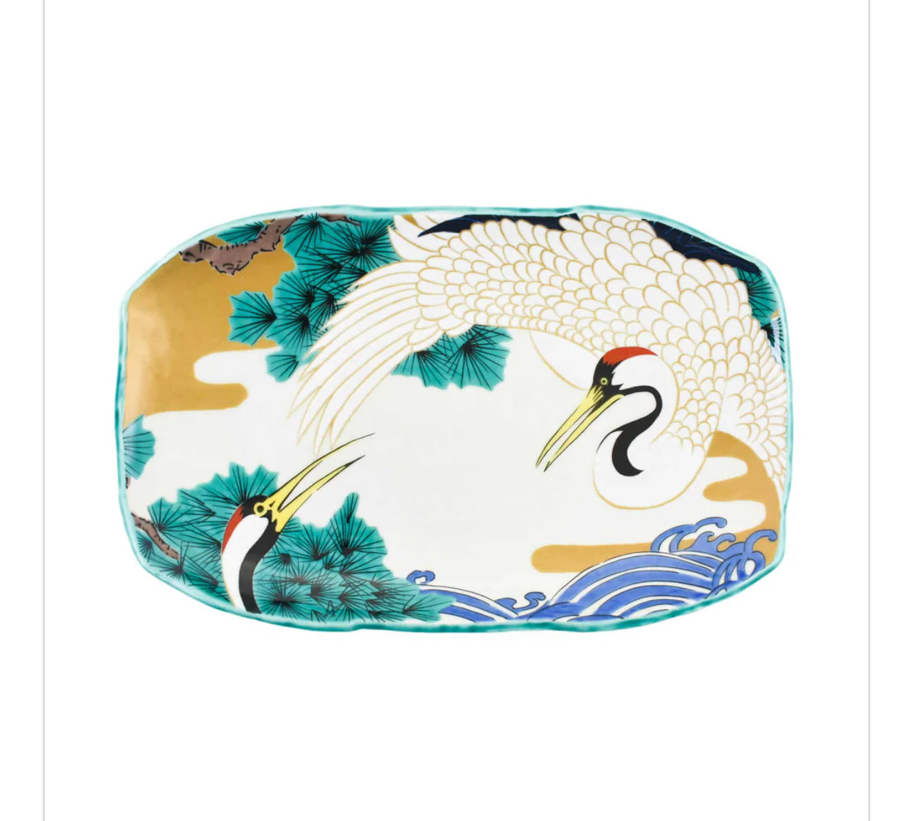 Seikou Porcelain Crane Rectangular Platter, 32cm