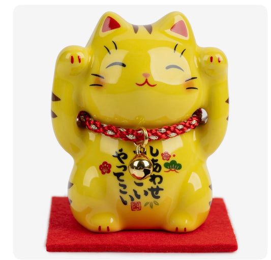 Good Fortune Japanese Lucky Cat and Red Cushion