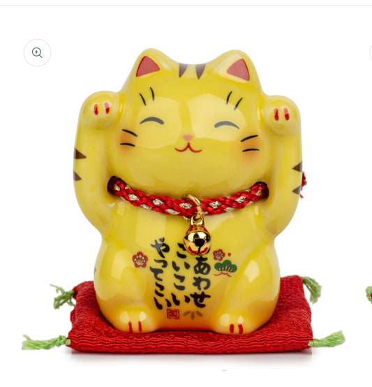 Good Fortune Japanese Lucky Cat and Red Cushion