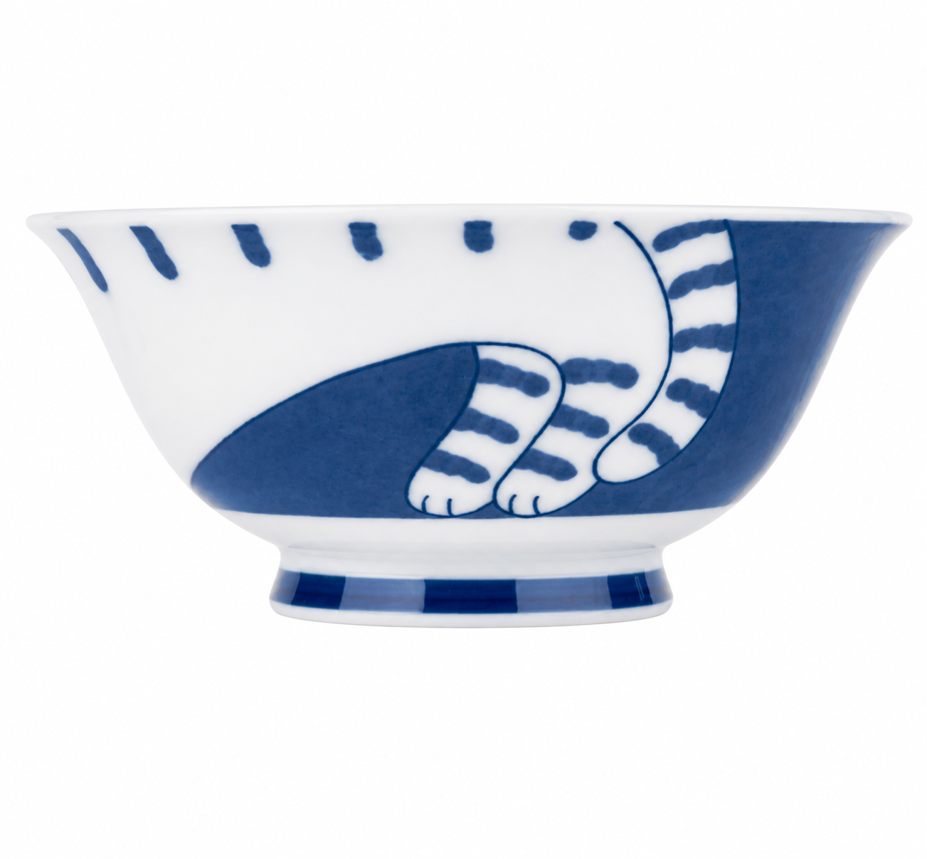 japanese ramen bowl tabby cat design porcelain blue white