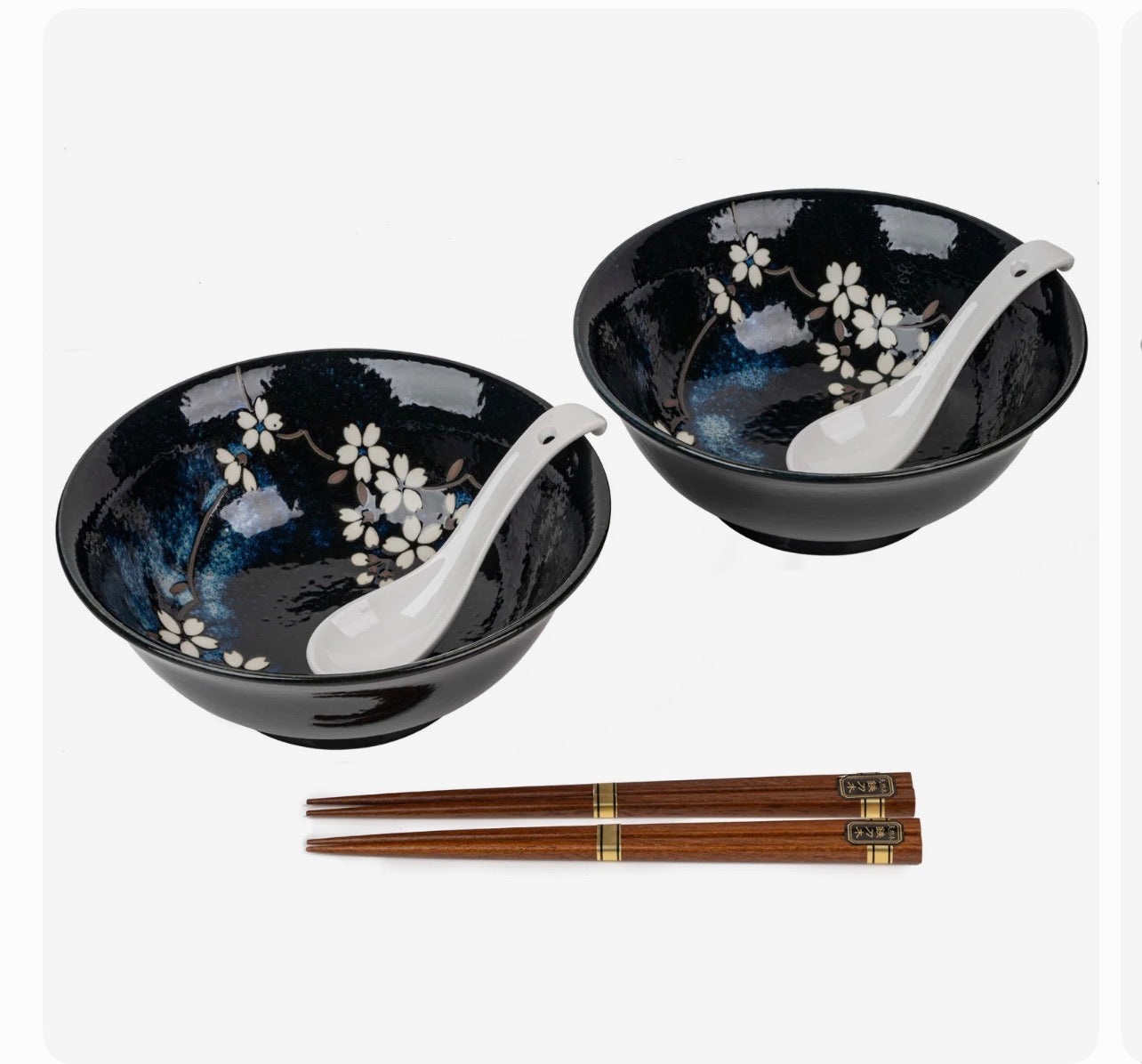 Navy sakura Japanese ramen bowl  set made in Japan porcelain with cherry blossom design