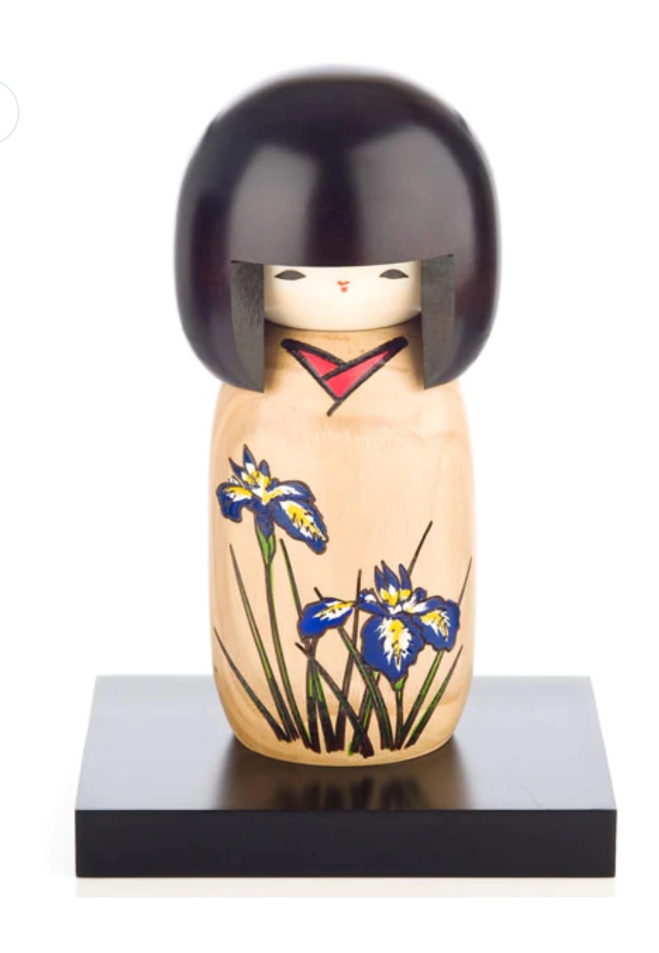 Blue Iris Painted Wood Kokeshi Doll