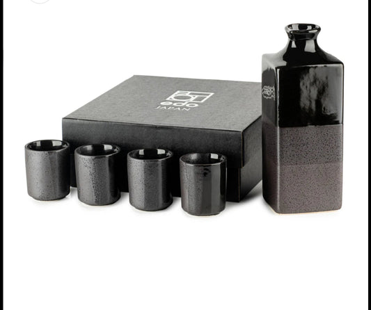 Large Premium Black Nanban Japanese Sake Set.