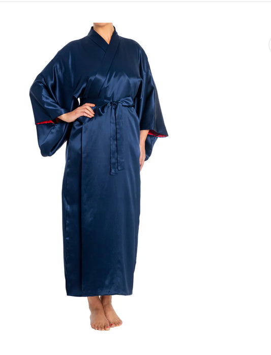 Premium Navy Silk Ladies Japanese Kimono