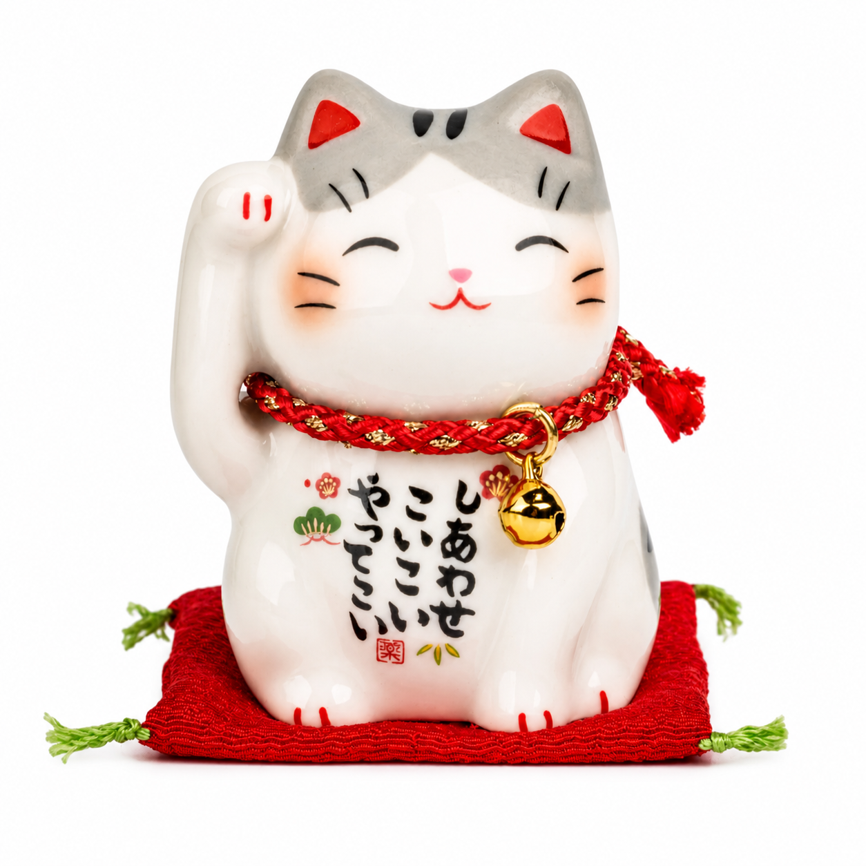 Make a Wish Japanese Lucky Cat and Red Cushion.