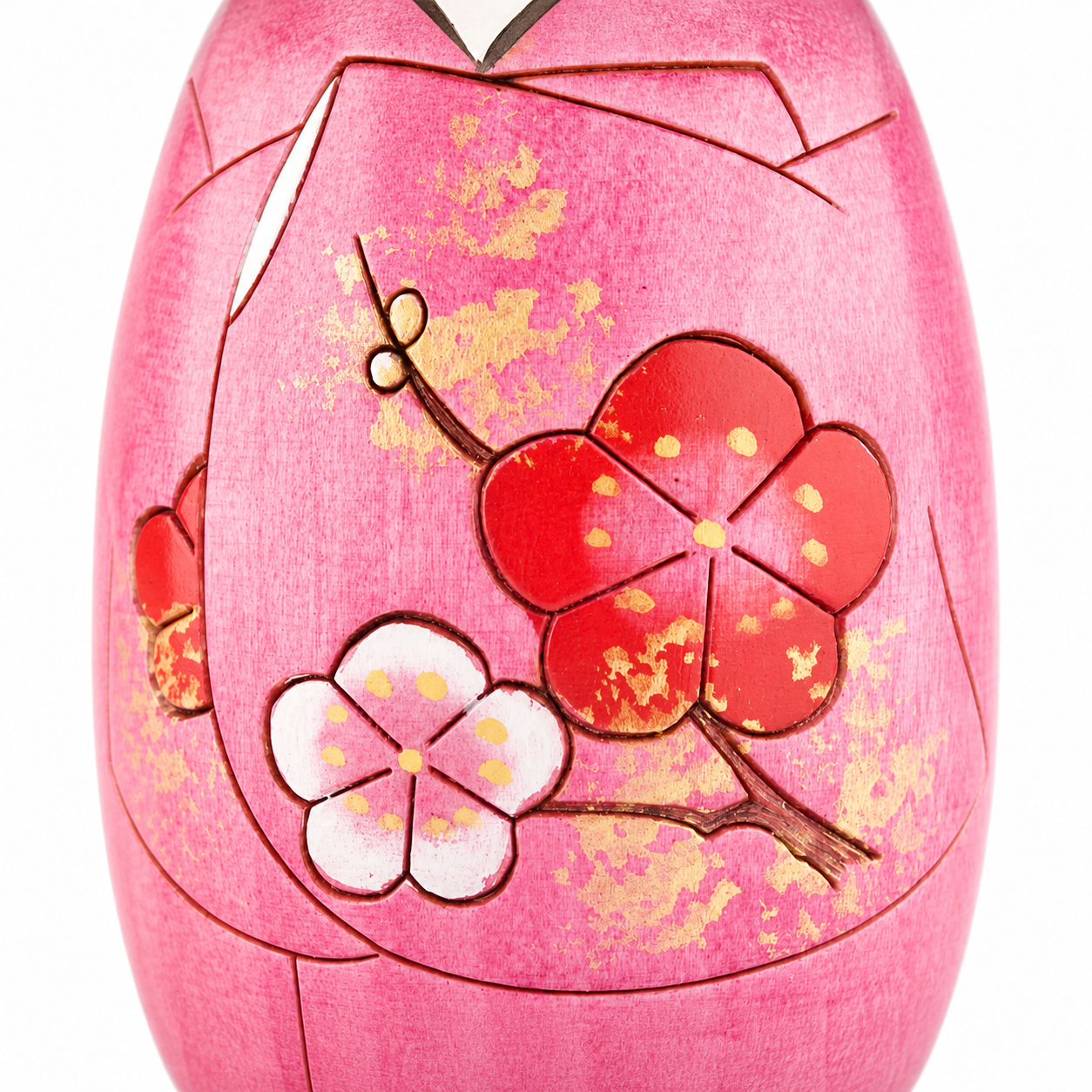 Japanese wooden doll pink blossom design home decor made in Japan