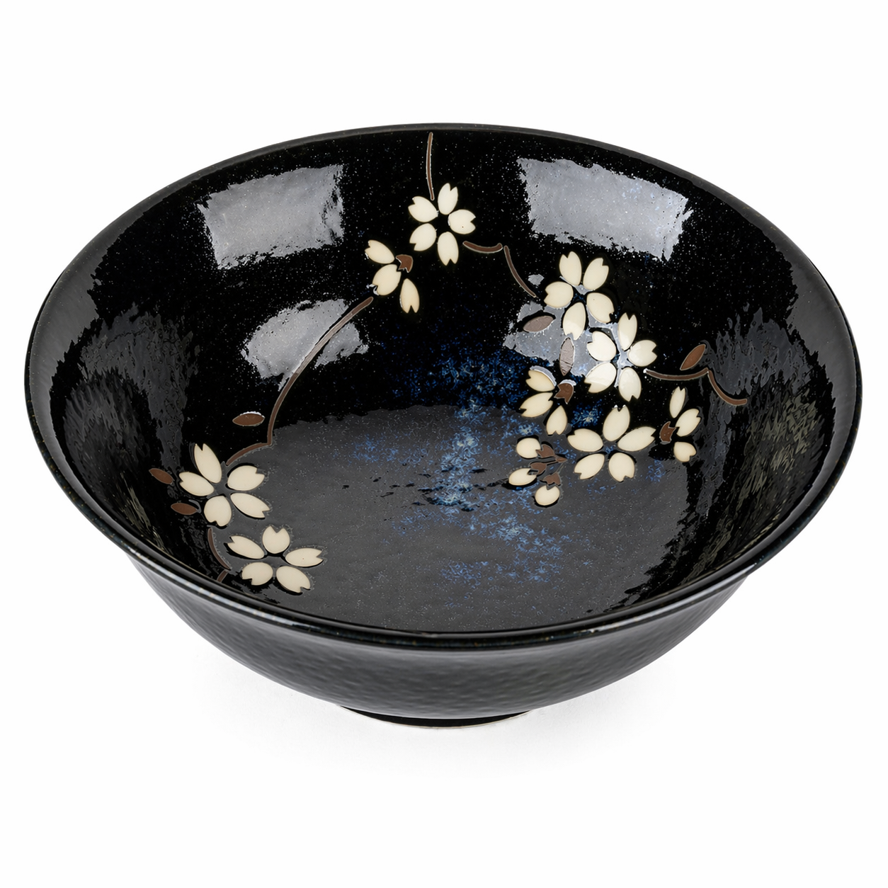 navy sakura Japanese ramen bowl porcelain blue white cherry blossom made in Japan