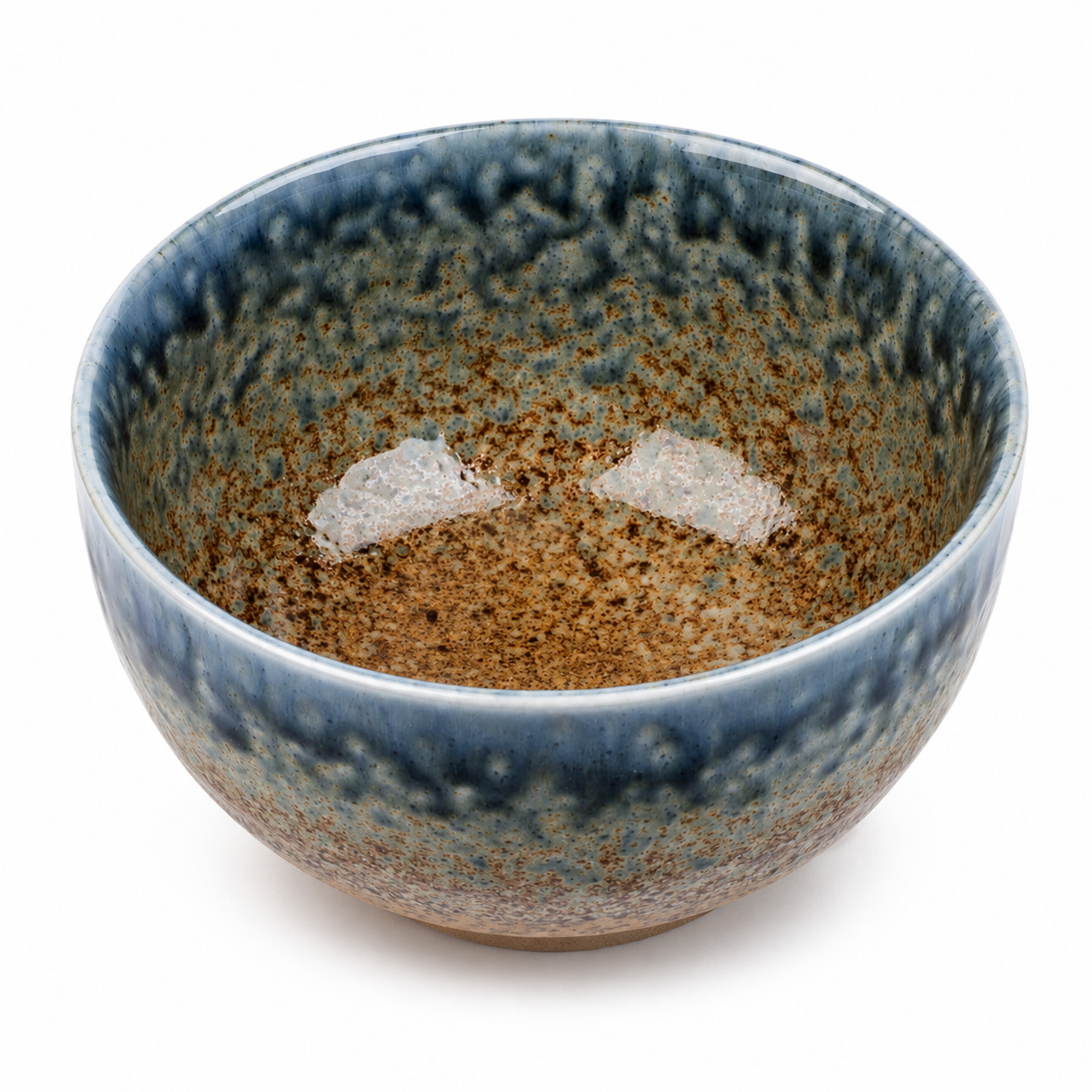 Aki small ceramic Japanese bowl made in Japan featuring a rustic duck-egg blue, green, and brown speckled glaze, idea for rice, soups, noodles, deserts, and tea.